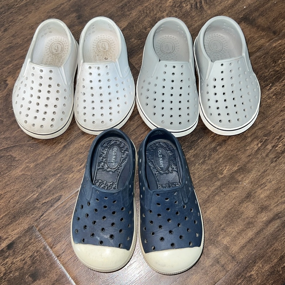 3 NATIVE & OLD NAVY Size 5 Baby Waterproof Slip On Shoes Navy Blue White Grey